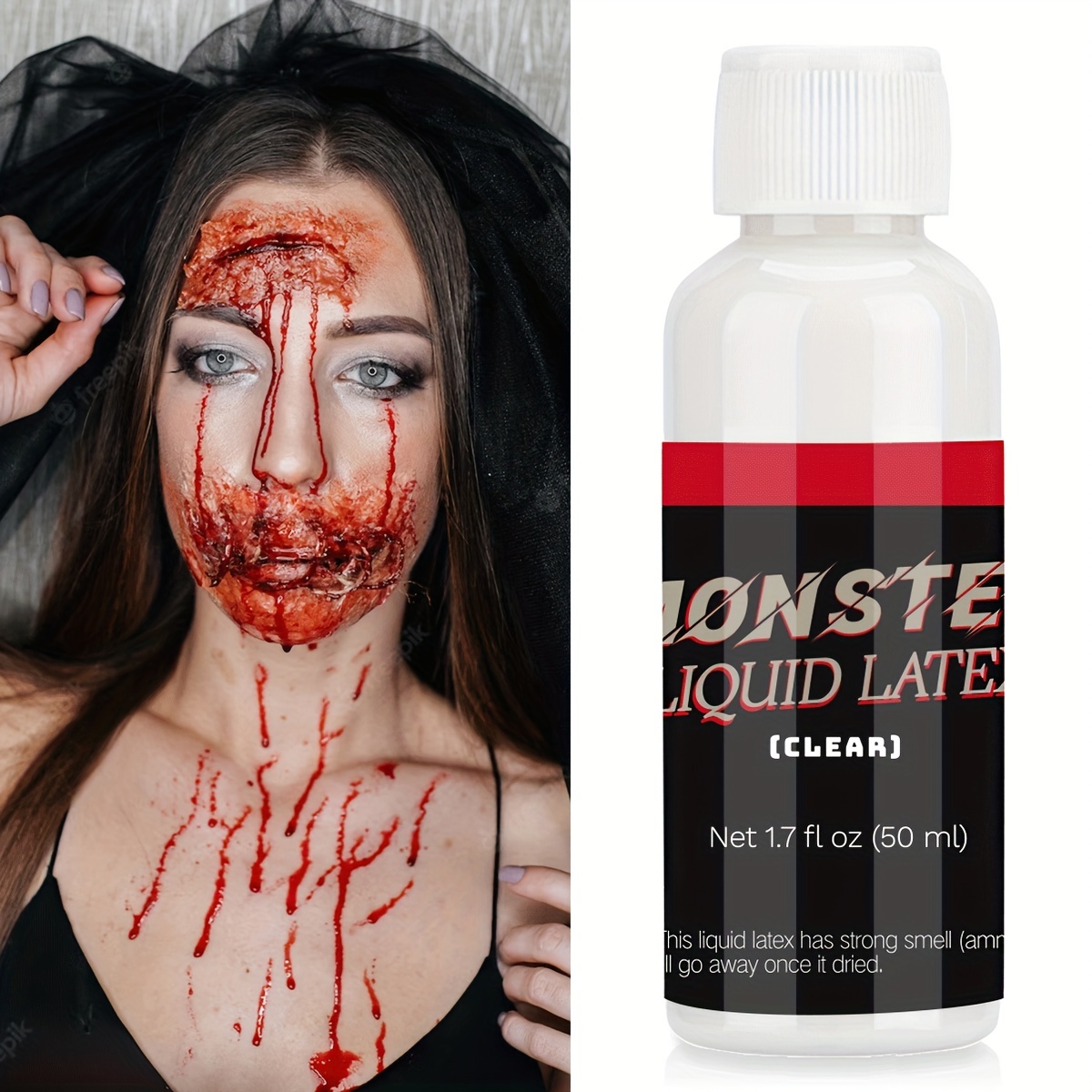  Go Ho Liquid Latex SFX Makeup(1 oz),Halloween Monster Zombie  Makeup,Quick Drying Multi-Purpose Liquid Face Paint for Scar Wound Peeling  Skin Wrinkles Stipples Burns Blisters,Light Flesh : Beauty & Personal Care