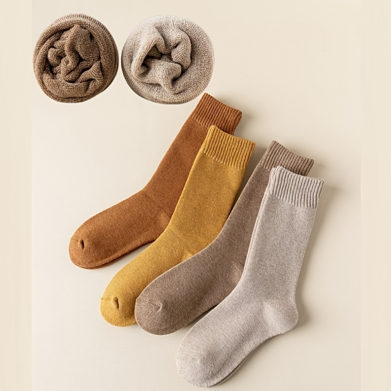 4pairs Boot Socks For Women Men Solid Color Thermal Socks In Winter  Thickened Warm Thick Thread Towel