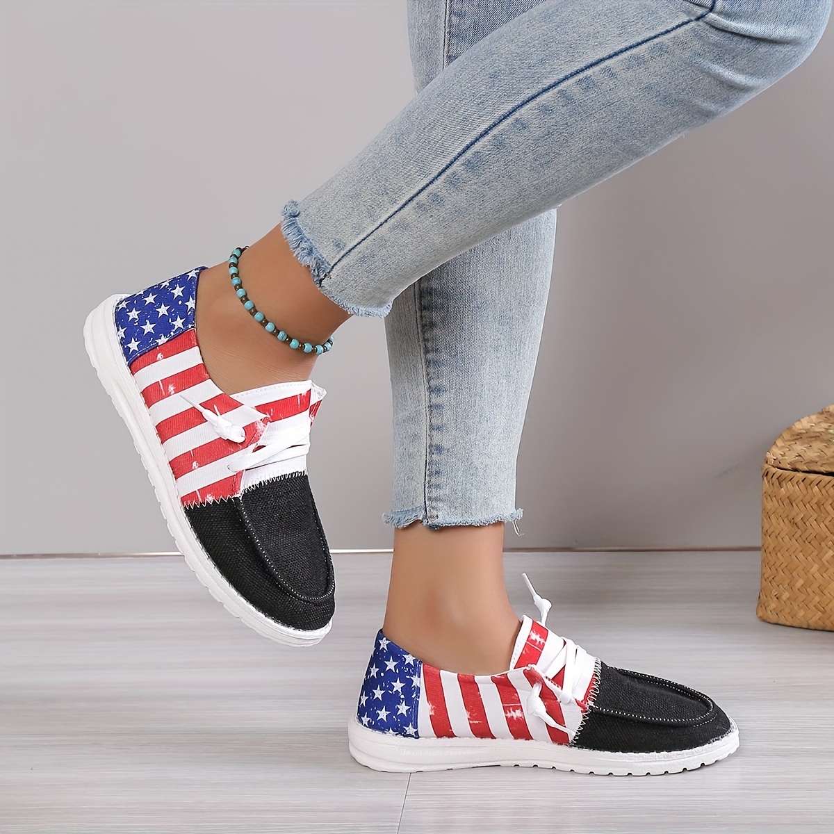 Women's Mismatched Canvas Shoes Star Stripe Pattern - Temu