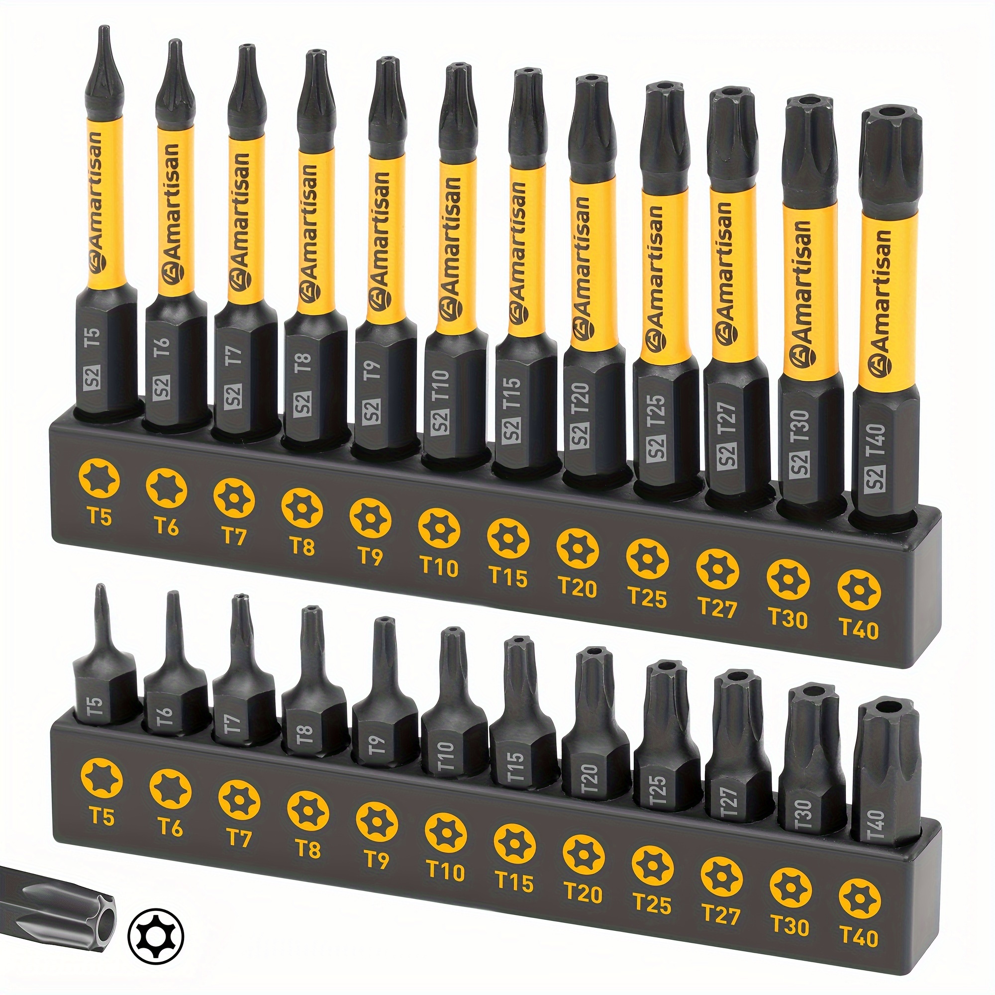 

24-piece Torx Bit Set, Security And Tamper Resistant Star Bits Set S2 Steel, 1" And 2.3" Long T5 - T40