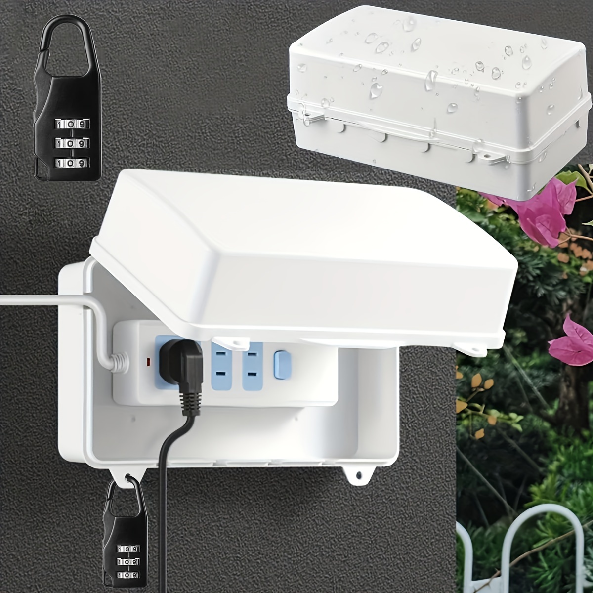 Caja de zócalo impermeable al aire libre, AC110‑250V salidas eléctricas de  pared al aire libre Enchufe exterior Enchufe Enchufe 2 orificios Puerto USB