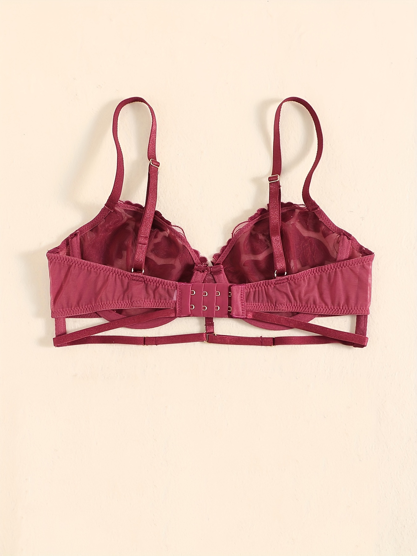 Floral Lace Unlined Bra in Red