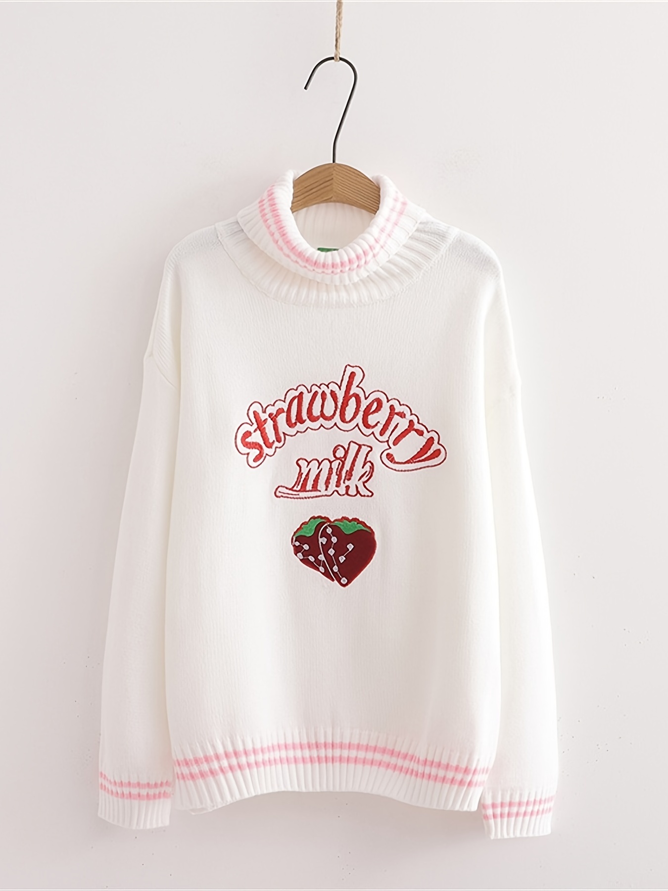 kawaii harajuku loose cute strawberry embroidered sweater Temu