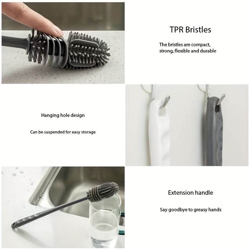 Plastic Long Silicone TPR Kitchen Cleaner Bottle Brush