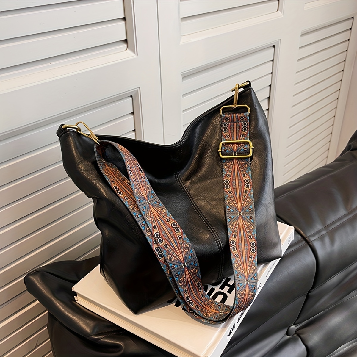 Vintage Pu Leather Sling Bag Guitar Strap Crossbody Bag - Temu