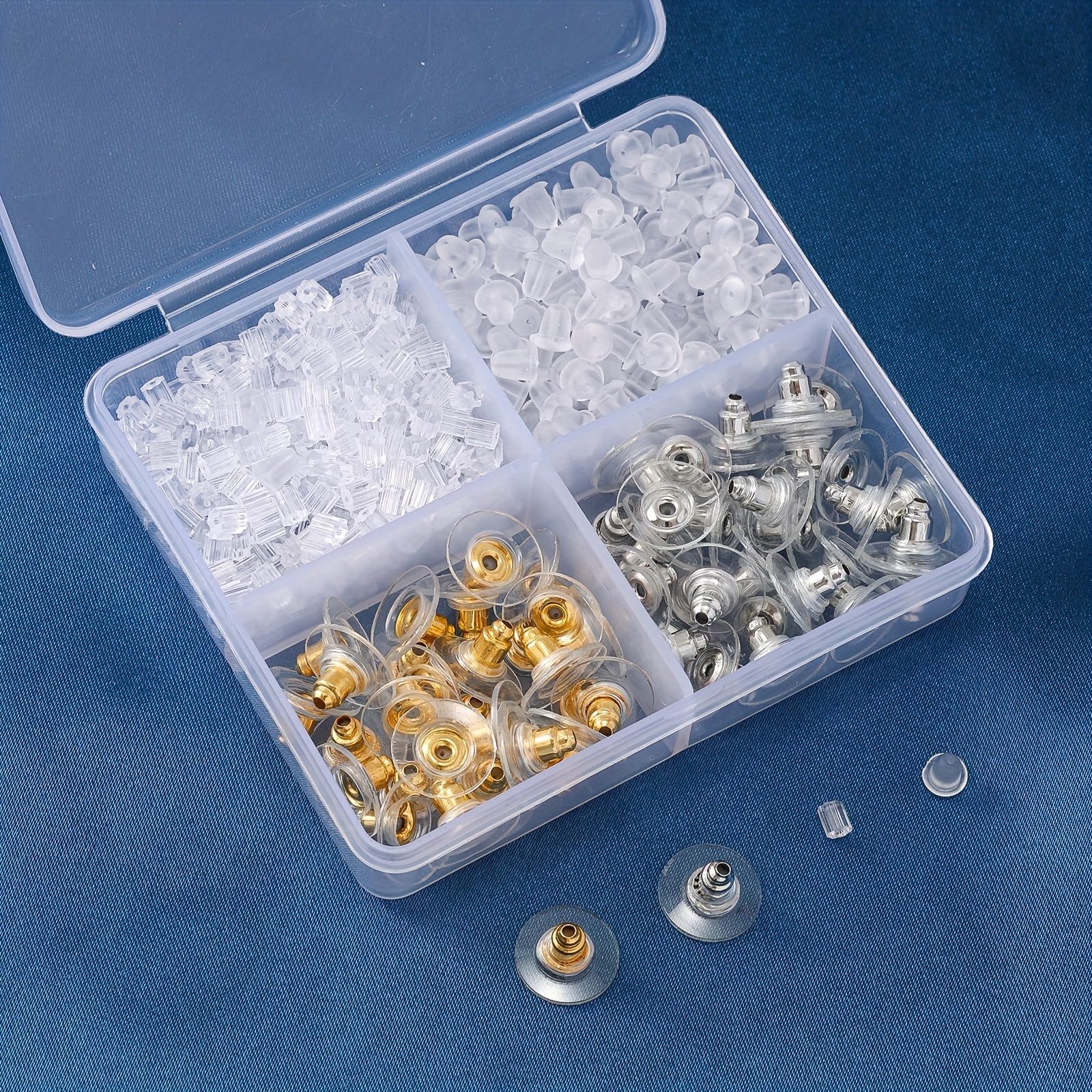 

4 Styles 620pcs Silicone Earring Backs For Studs, Clear Earring Backings Hypoallergenic Plastic Rubber Earring Backs Bullet Clutch Stoppers Replacement Kits For Fish Hook Earring Pin Back Accessories