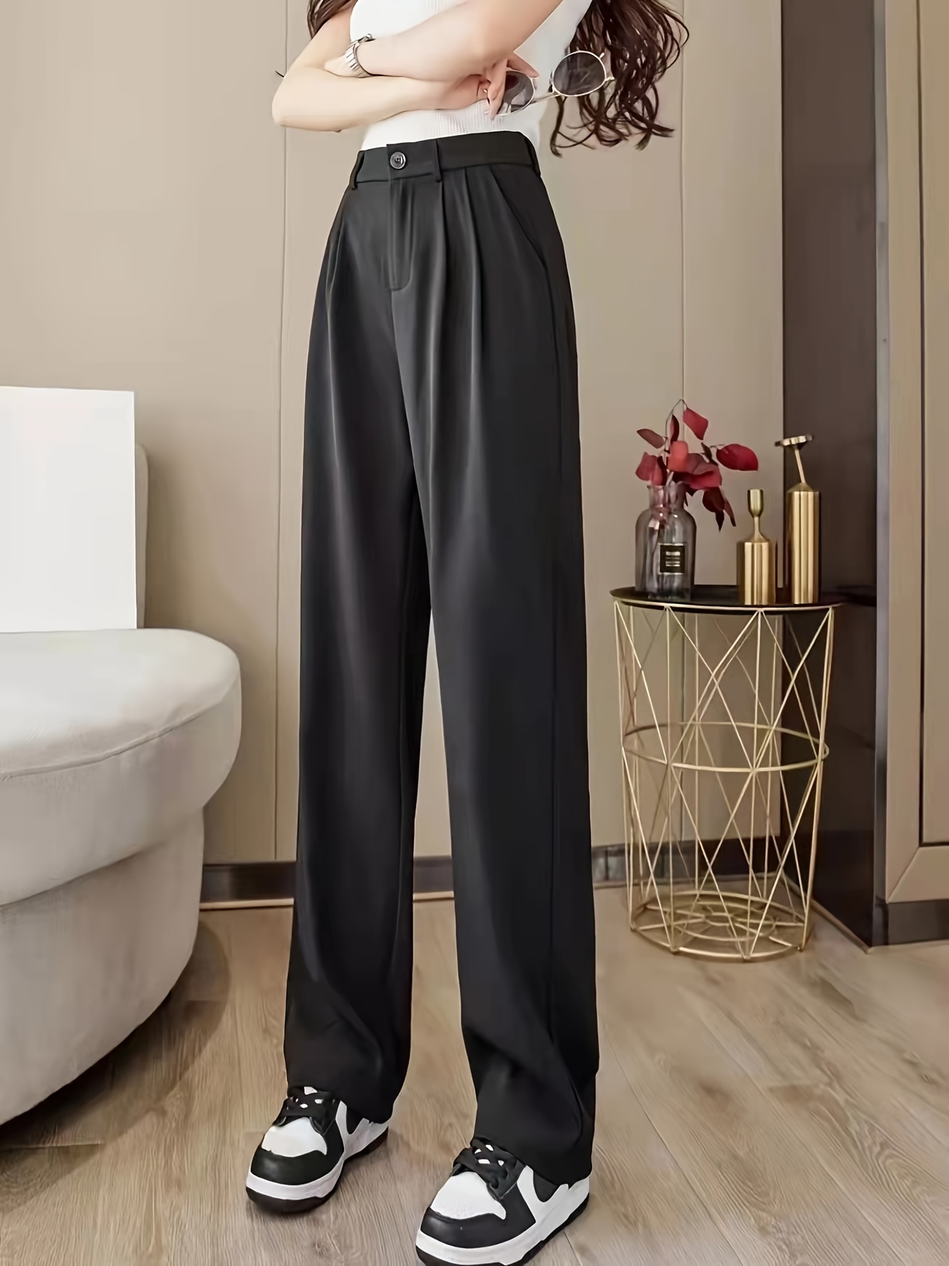 Straight Leg Trouser, High Waist Casual Pants for Spring & Fall