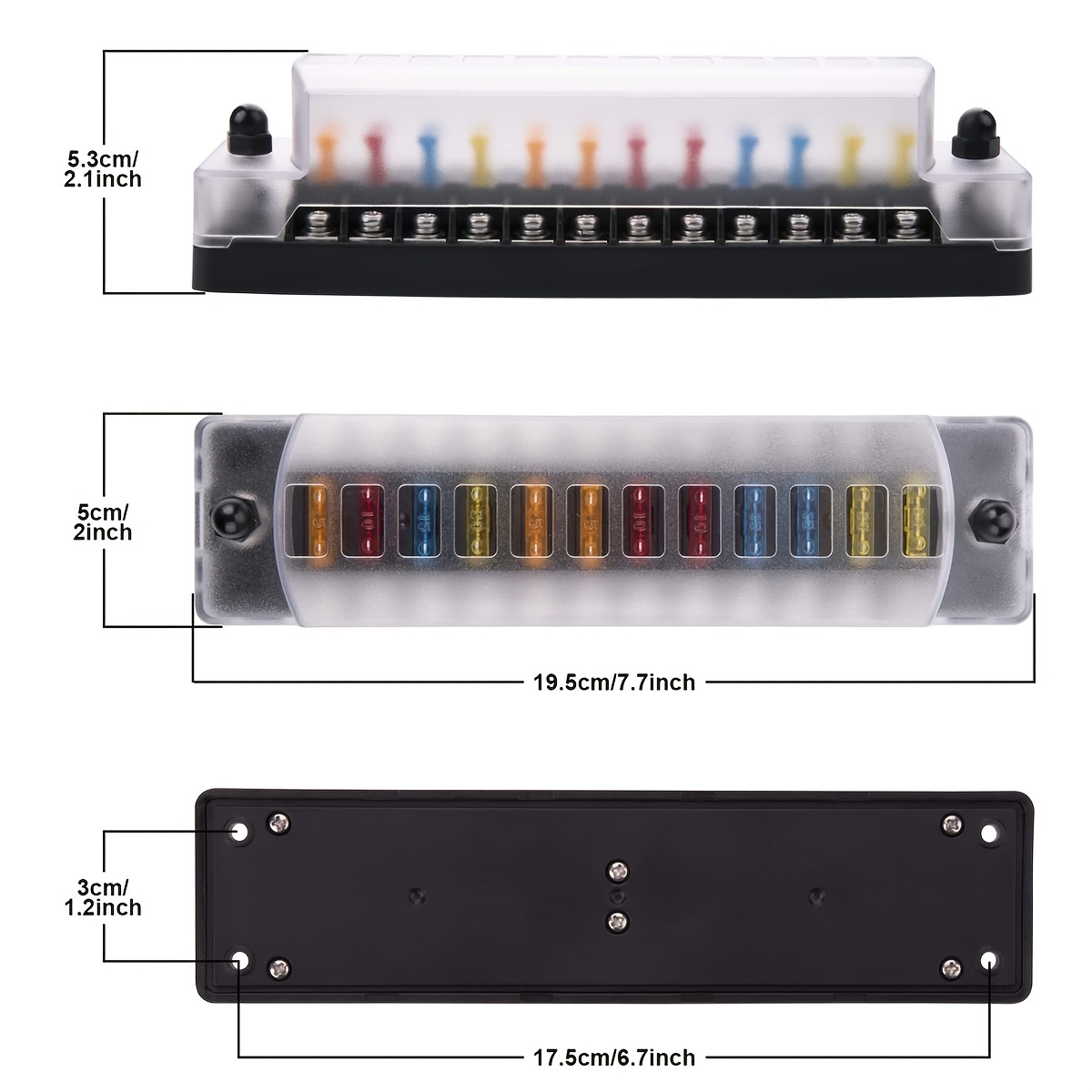 Caja de fusibles de 12 vías de 12 V, bloque de fusibles de hoja de 12  voltios, 12 circuitos con bus negativo, caja de fusibles impermeable con