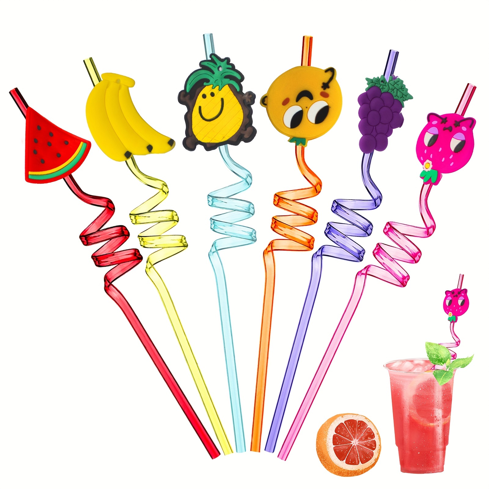 Straw Fruit Shaped Plastic Spiral Straw Reusable Straw For - Temu