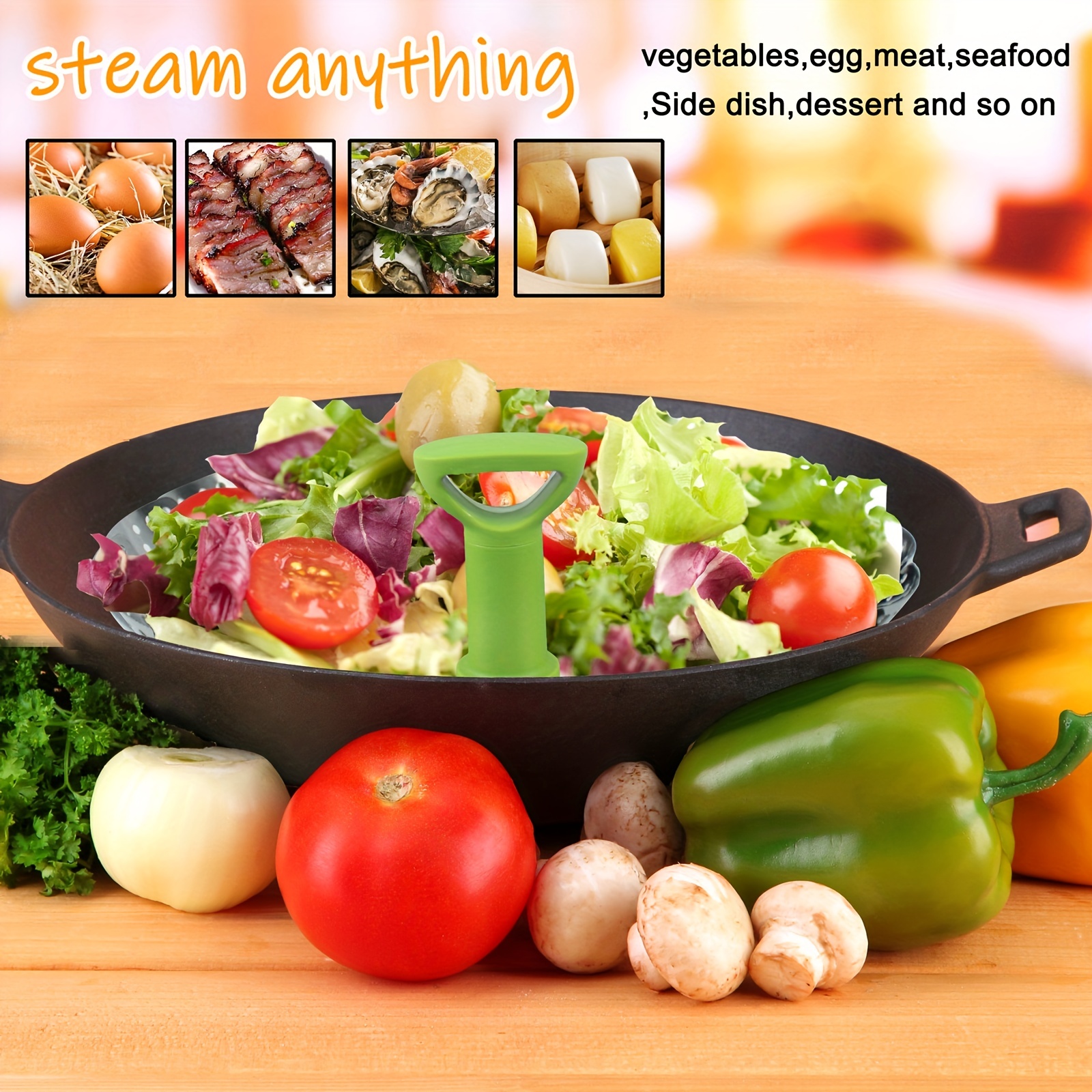  Cesta de vapor de verduras para cocinar alimentos, brócoli  vegetariano, vaporizador de carne, olla de cocción de acero expandible (5.5  a 9 pulgadas) : Hogar y Cocina