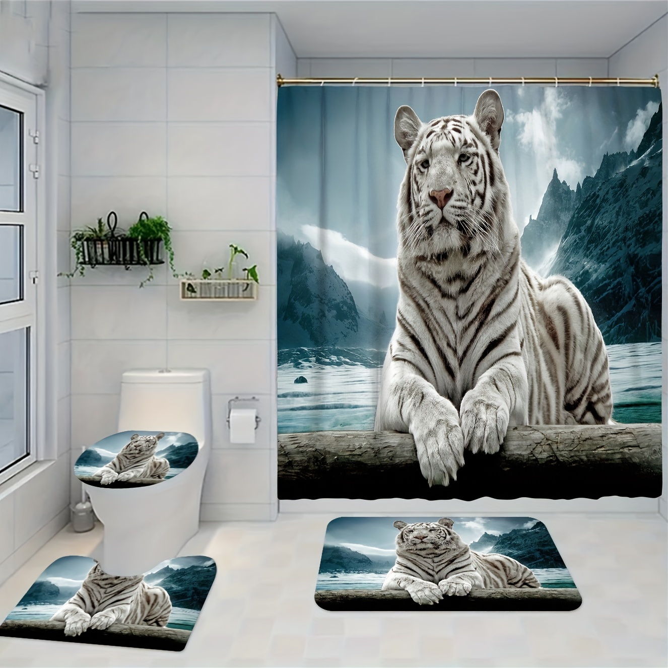 Lying Wood White Tiger Bathroom Shower Curtain Shower - Temu Canada