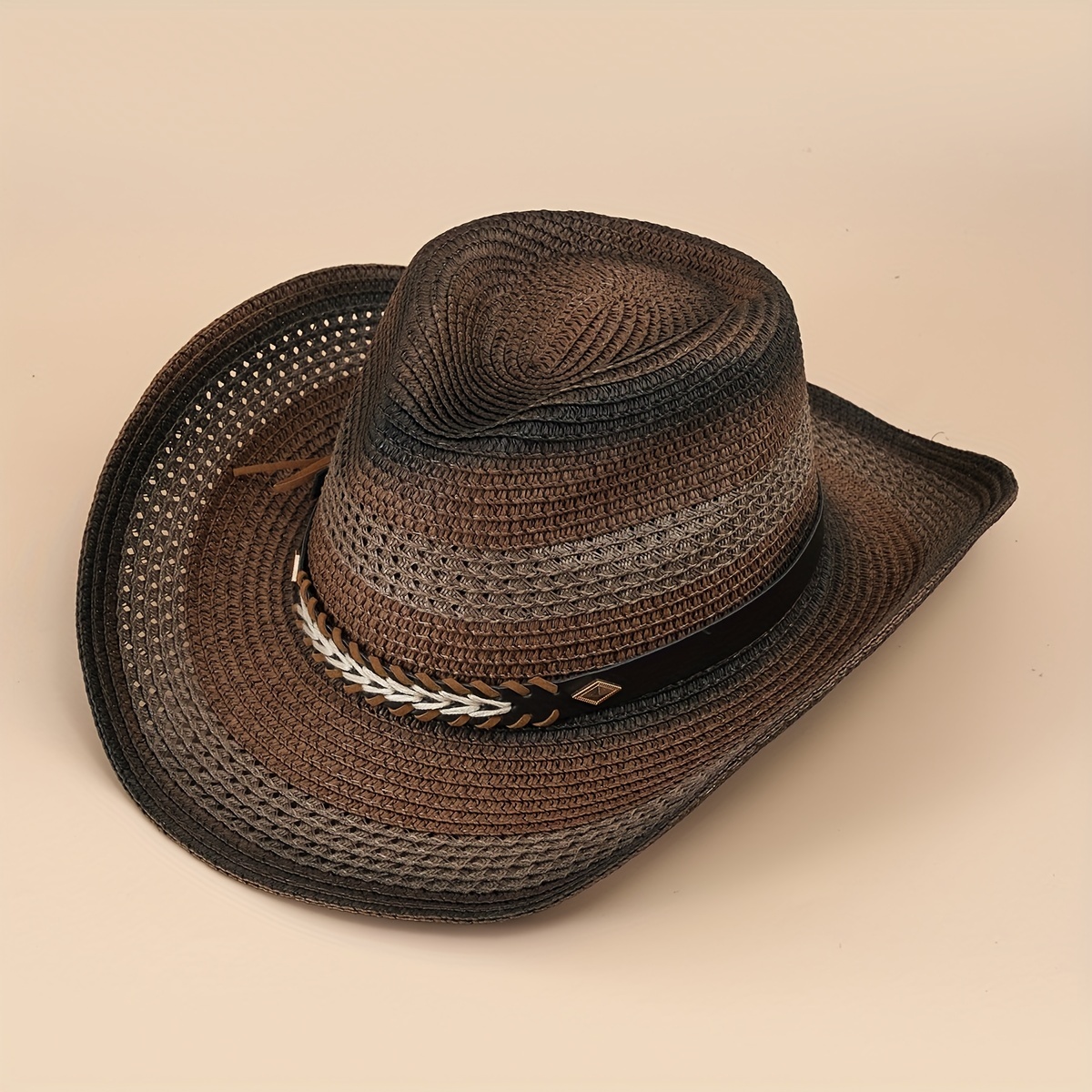 Straw Cowboy Hat Boho Jazz Sun Hat Unisex Western Cowgirl Hat