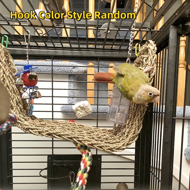 Bird Hanging Grass Mat with 4 Hooks Natural Grass Woven Net Hammock