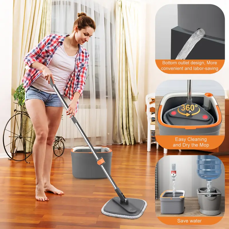 Spin Mop And Bucket, Microfiber Mop And Bucket With Wringer Set