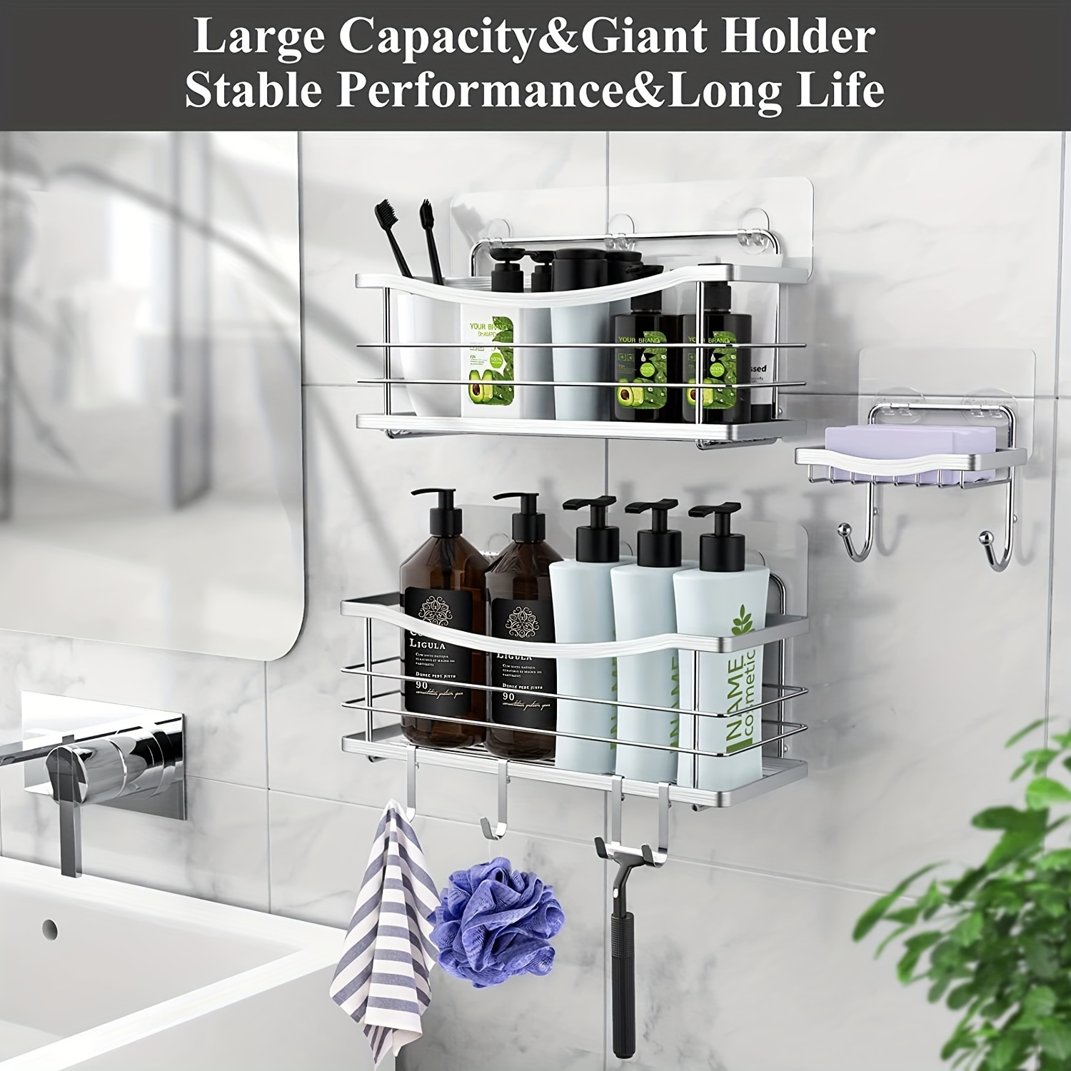 2 Tier Soap Dish with Hooks,Stainless Steel Bar Soap Holder for Shower  Wall,Wall Mounted Soap Sponge Holder for Shower Caddy Bathroom  Kitchen,Powerful