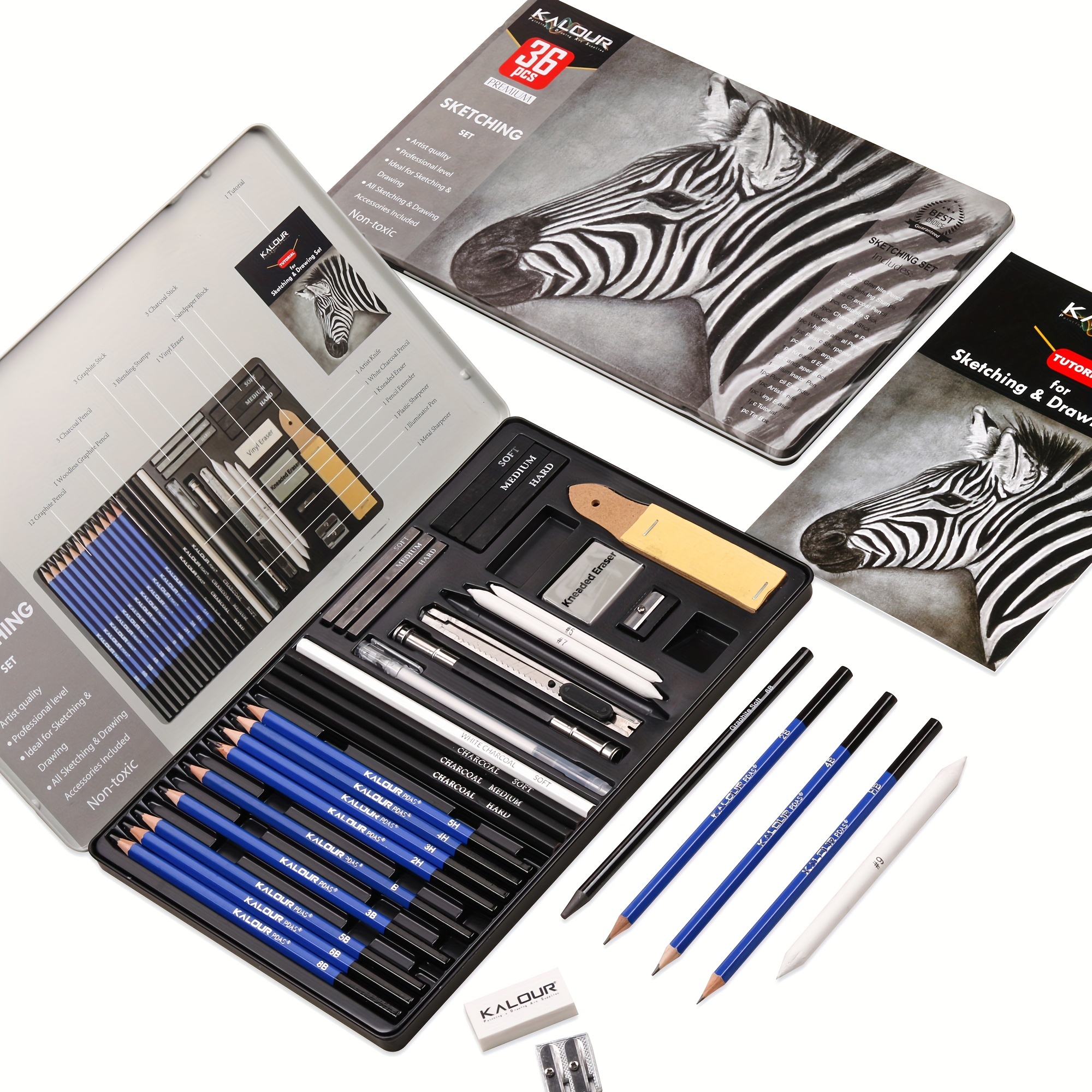 Pro Drawing Kit Sketching Pencils Set,portable Zippered Travel  Case-charcoal Pencils,charcoal Stick,sharpener,plasticable  Plasticine,eraser. Art Supplies For Artists Beginner Adults Teens - Temu