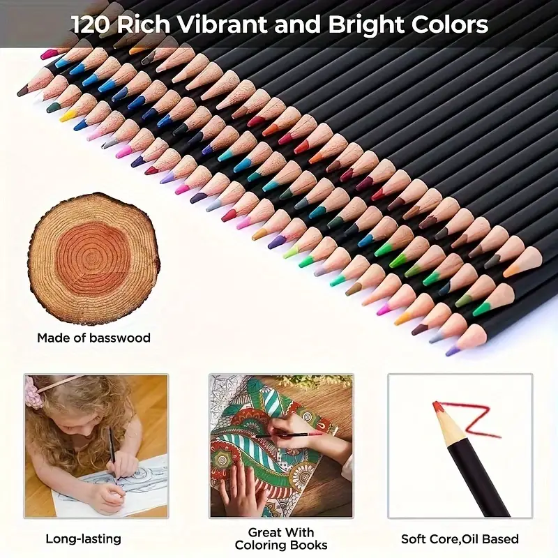 120 Colors Pencils Zipper case Set oil Color Pencil Set - Temu
