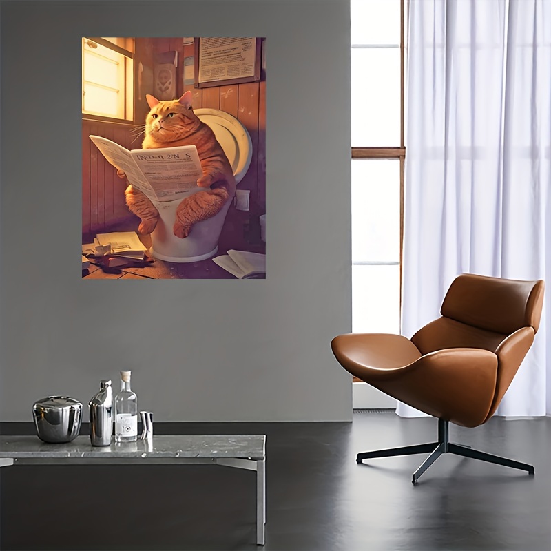 

1pc Diy 5d Diamond Painting, Cat In The Toilet Watching Newspaper, Handmade Home Gift, Frameless Decorative Painting Holiday Gift