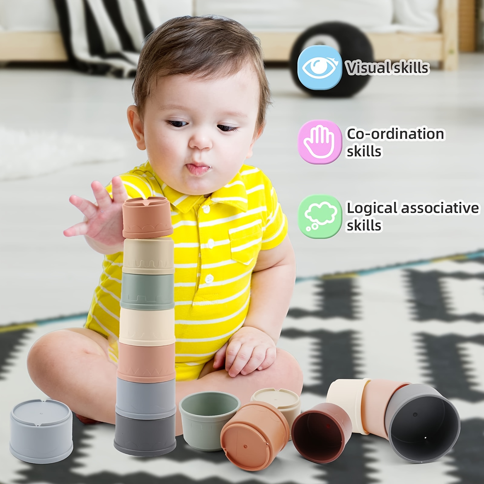 Baby Stacking Cup Toys Children Infants and Toddlers Educational Toys Baby  Fun Stacking Cups Early Childhood Education Toys