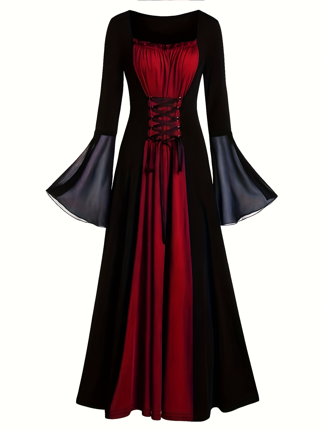 Women's Gothic Corset Waist Maxi Dress Flared Sleeves Ruched - Temu