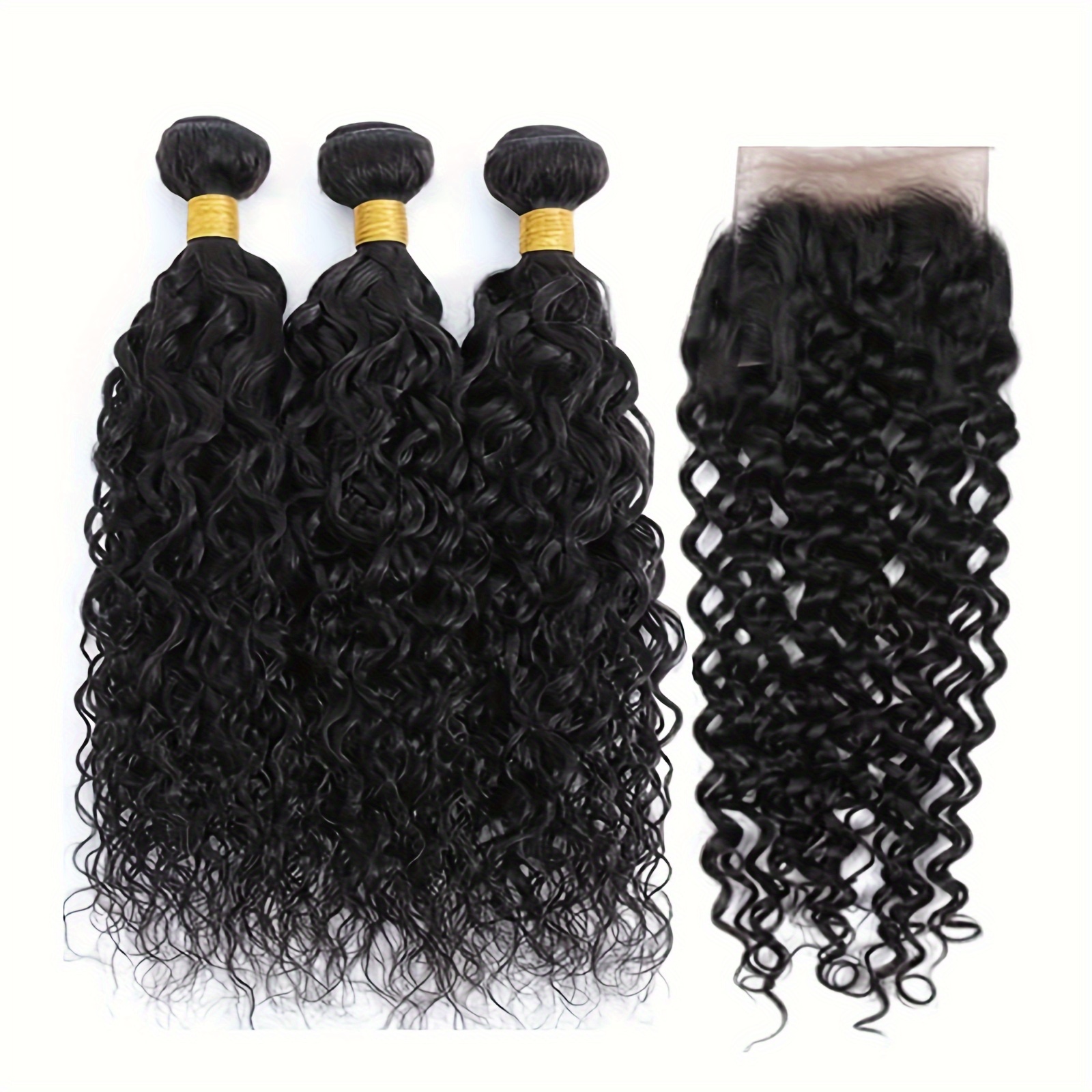 Water Wave Human Hair Bundles Closure Brazilian Virgin Hair Temu