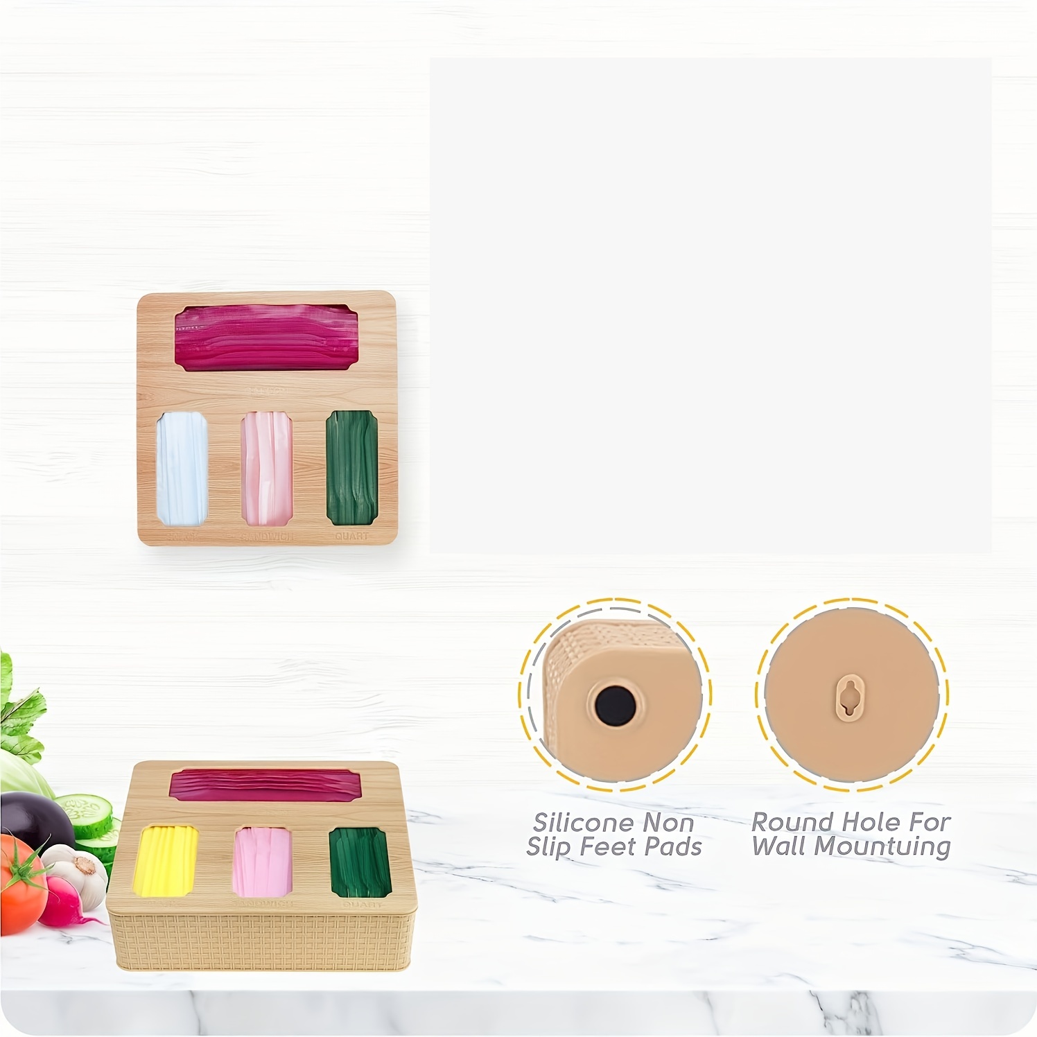 Bamboo Food Sealed Bag Organizer Box For Drawer, Food Storage Bags Container,  Compatible With Gallon Quart Sandwich Snack Size Bags, Household Storage  Organizer For Desktop, Living Room, Home, Dorm, Kitchen Accessories 