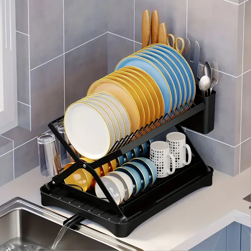 Dish Drying Rack, 2 Tier Collapsible Dish Drying Rack with