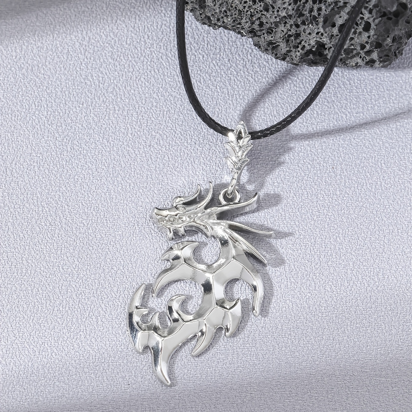 Mens Punk Dragon Pendant Leather Rope Necklace For Men - Temu