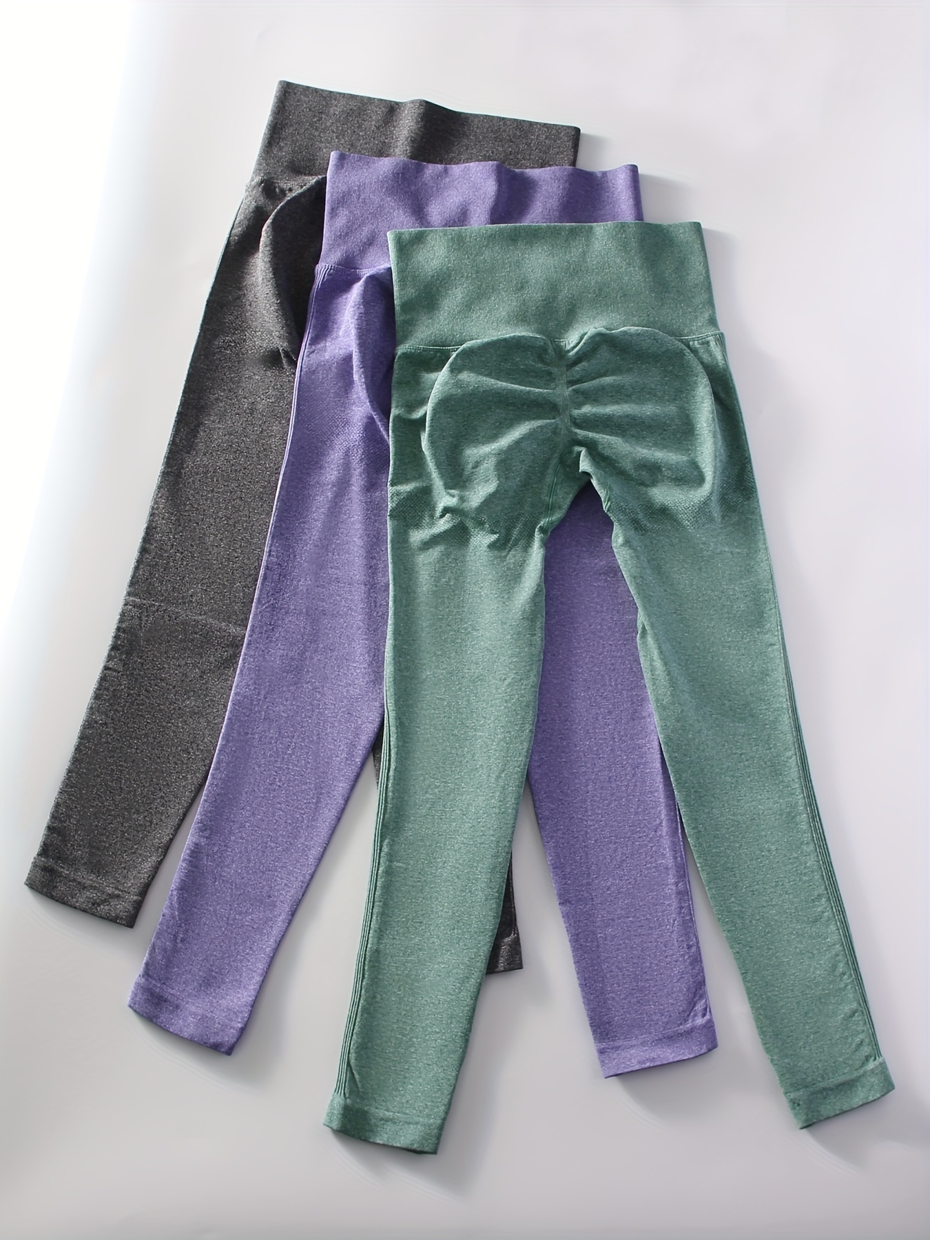 3pcs Pantalones De Yoga De Cintura Alta Deportivos De Color - Temu
