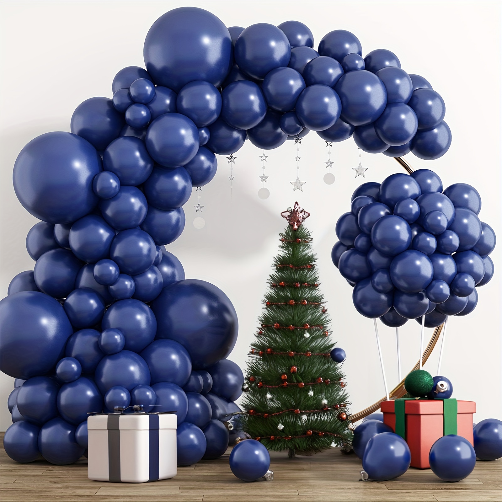 Decoracion Arco Globos Azul Naval Blanco Plateado