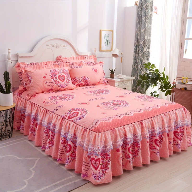 1pc Deer Print Lace Bed Skirt Elastic Adjustable Skin Friendly Bedding ...