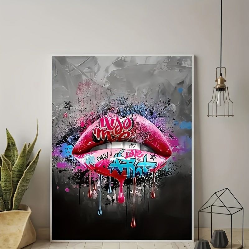 Contemporary Canvas Graffiti Poster Lip Graffiti Wall Art 