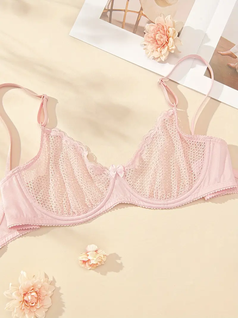 Valentine's Day Lace Mesh Unlined Bra Hollow Breathable Push - Temu