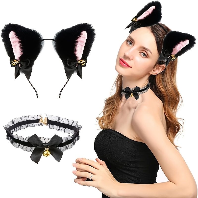 2pcs Set Cat Ears Headband And Bow Necklace Furry Animal Ears Hairband With  Bells For Girl Women Cosplay Christmas Party Daily Decoration Valentine's  Day - Clothing, Shoes & Jewelry - Temu