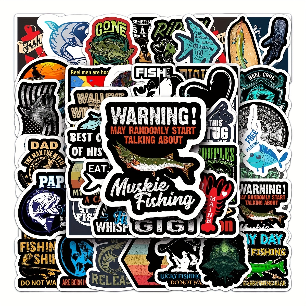 51 Pieces Of Non-repeating Stickers For Fishing And Sea Fishing Series  Luggage Notebook Stickers Car Stickers Waterproof Stickers