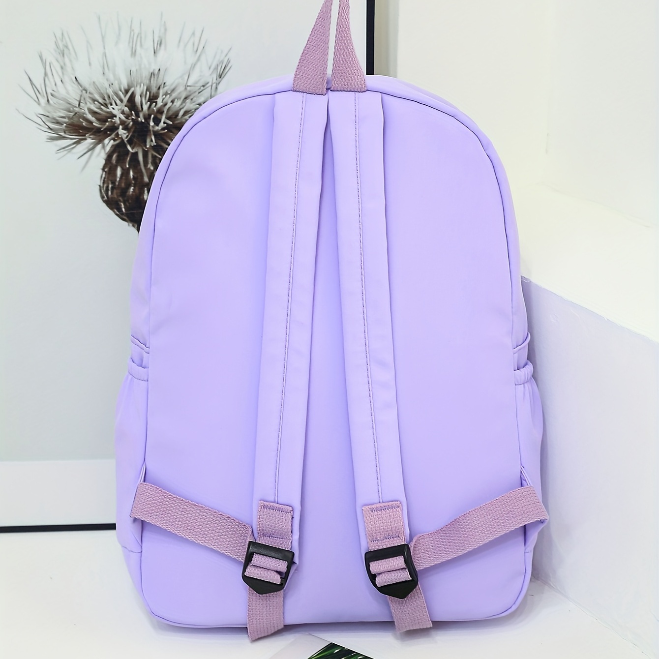 4pcs/set Classic Solid Color Female Casual Travel Backpacks Women Large  Capacity Backpack Kids Schoolbags Girls Student Book bags Preppy Style  School Students Solid Color Large Backpack