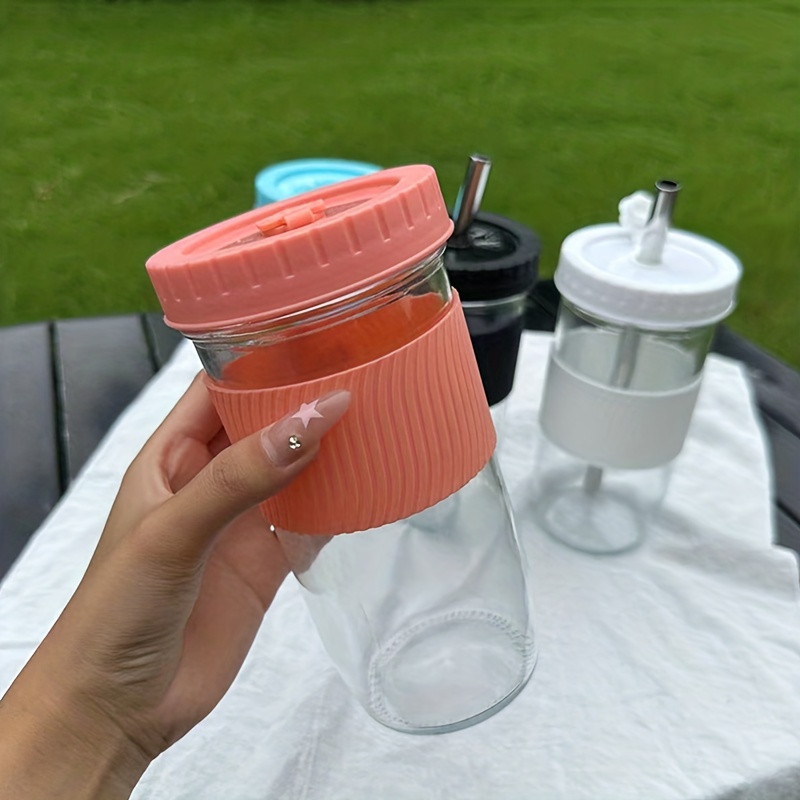 500ML Glass Cups With Lid and Straw Mason Jar Clear Juice Milk Cup