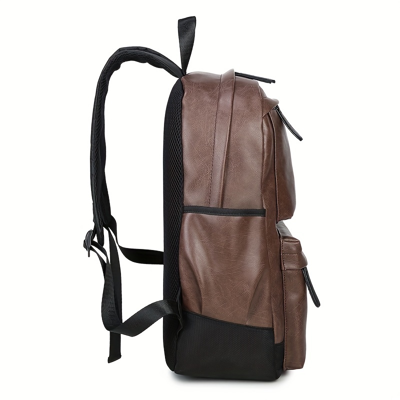 Mochila casual de moda para hombre, mochila de cuero PU negra para hombre,  bolsa de viaje, mochila de computadora de gran capacidad (color : marrón