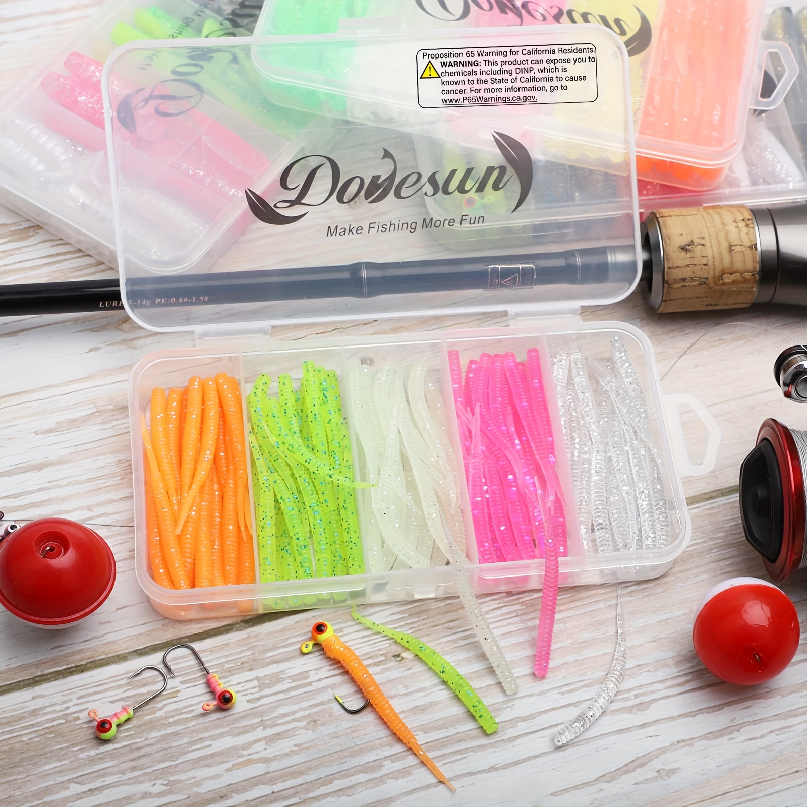 Spinpoler 100pcs Soft Plastic Fishing Lures Worms Bait Plastic Micro Tail  Drop Shot Ice Fishing For Perch Pike Trout Chub Tackle