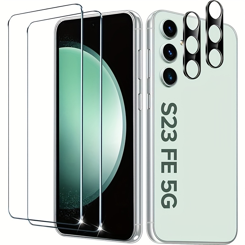 [2+2 Packs] For Galaxy S23 FE Screen Protector With Camera Lens Protector,  Fingerprint Unlock, 9H Hardness, 3D Full Coverage Tempered Glass, For Samsu