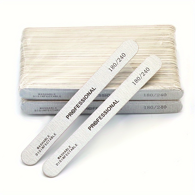 Image of 100pcs/lot Double Side Wood Nail File 100/180/240 Emery Board Strong Thick Polish Sanding Files Buffer Wooden Stick Nail Art Manicure Pedicure Tools