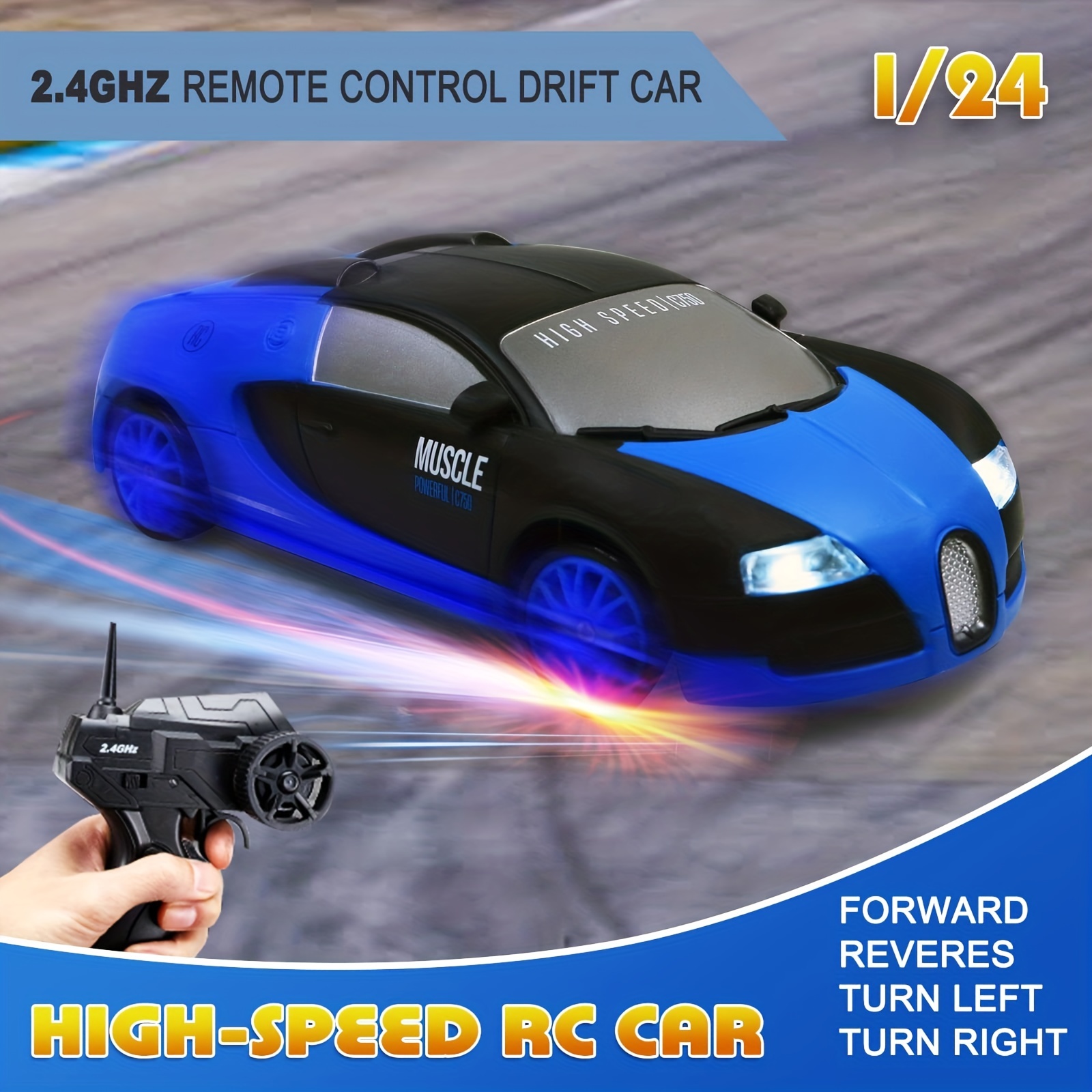 RC Drift Car, High Speed Racing Sport Toy Car 2.4GHz 1:24 Scale 4WD for  Adults