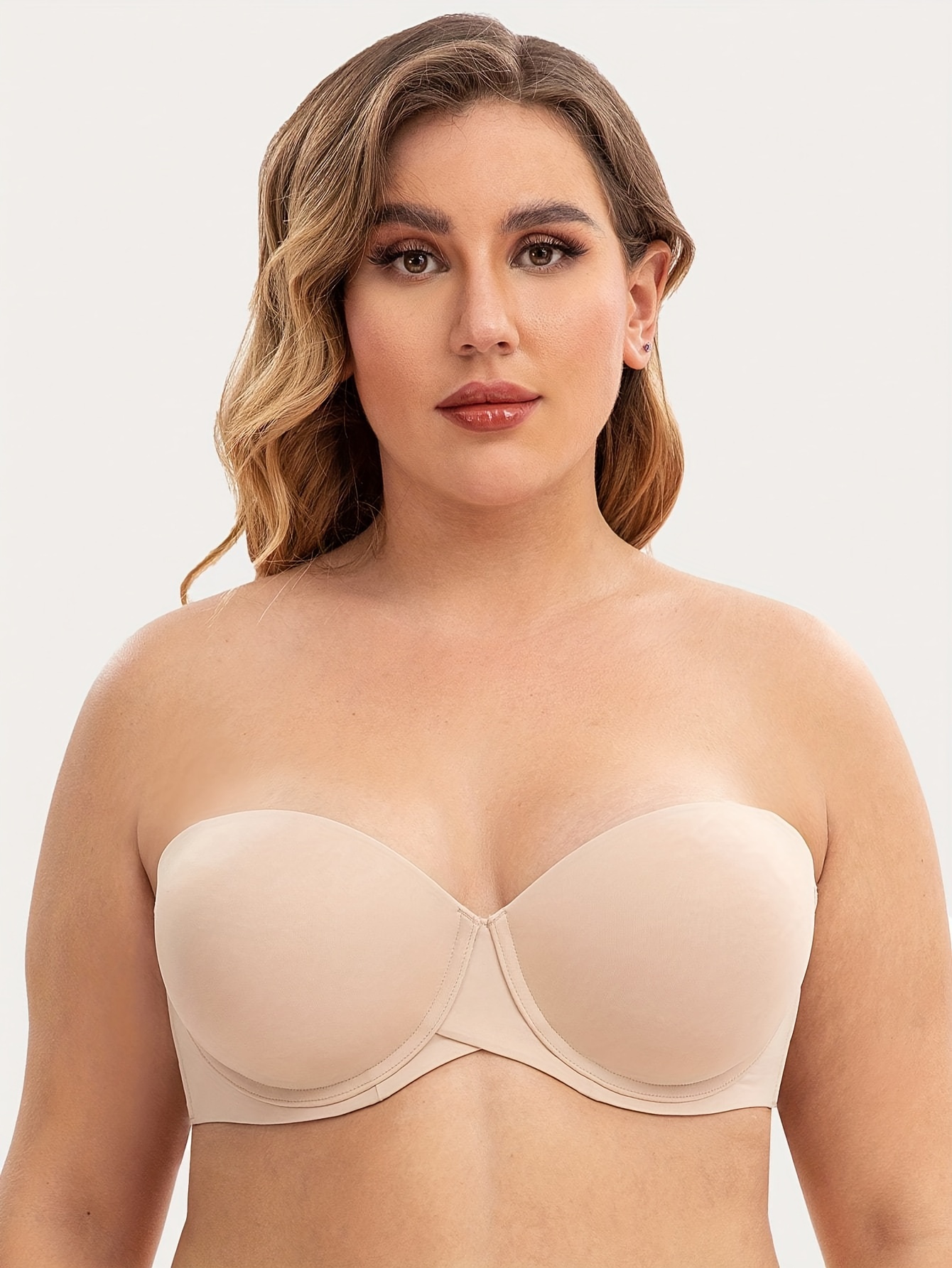 Women's Strapless Padded Push up Plus Size Seamless Underwired Convertible  Bras 