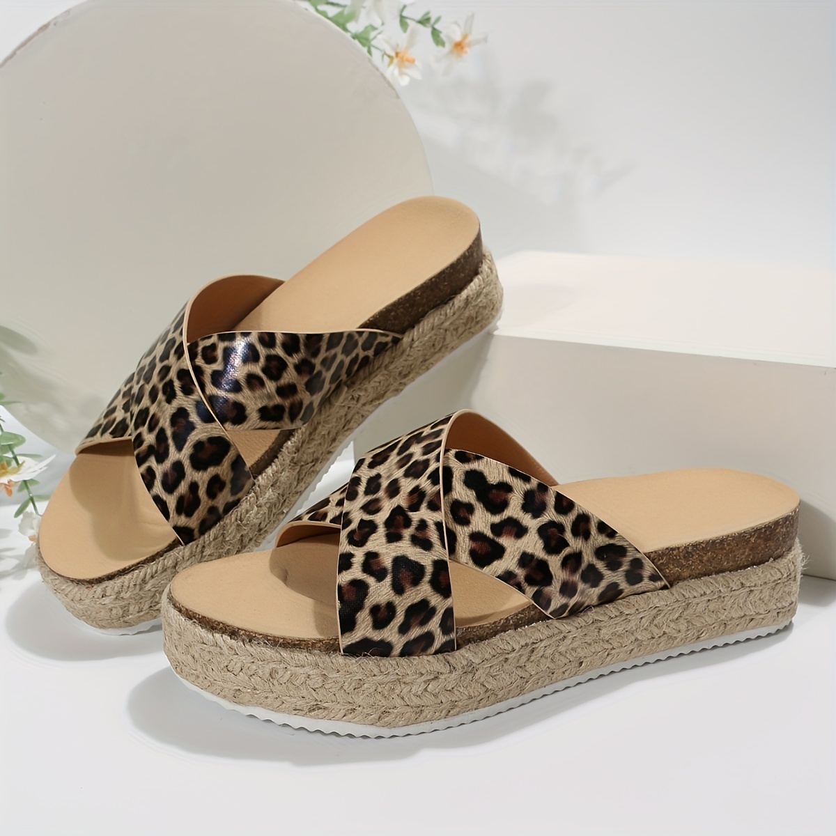 Criss cross clearance leopard sandals