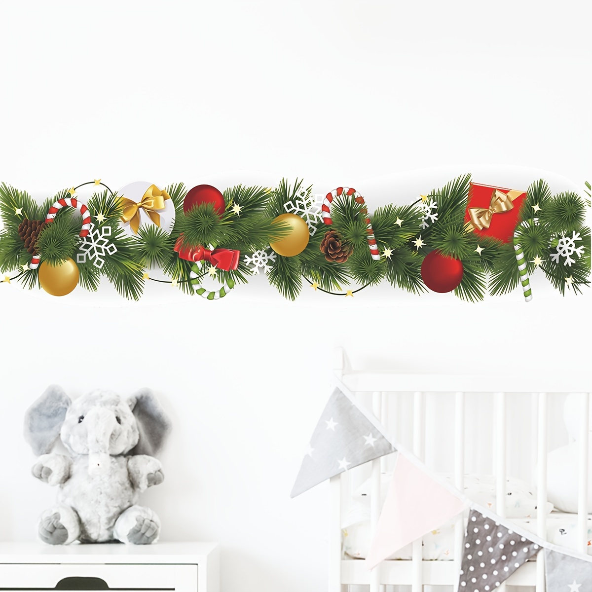 Image of Removable Modern Pvc Vinyl Window & Glass Wall Decals - Realistic Pine Branch With Candy Ornaments & Gift Balls - Irregular Stickers Suitable For Glass Doors, Mirrors, Shower Enclosures - Installation