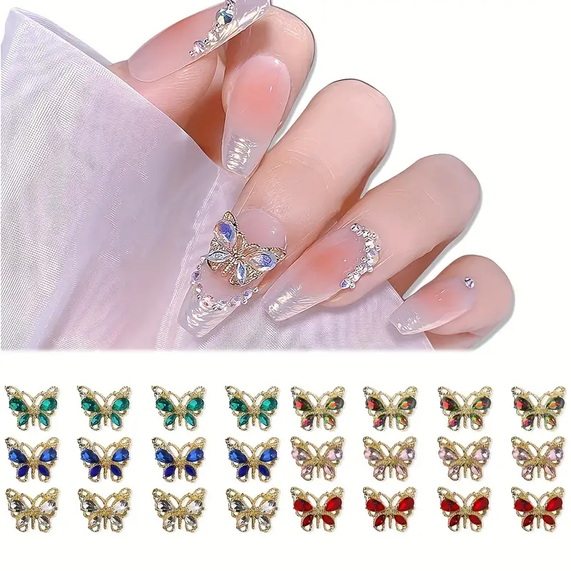 3d Butterfly Nail Charms Nails Butterflies Rhinestones Big - Temu