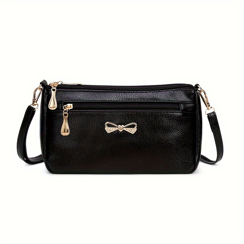 

Bowknot Decor Crossbody Bag, Fashion Multi Layer Zipper Purse, Women's Pu Leather Shoulder Bag