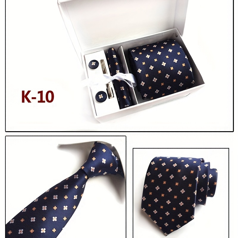 Men's Tie Dot Flower Striped Necktie Set