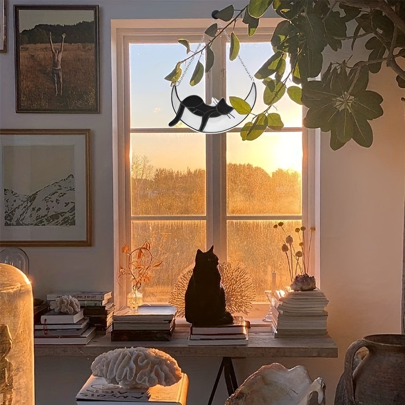 Acrylic Moon Sleeping Cat Window Decor