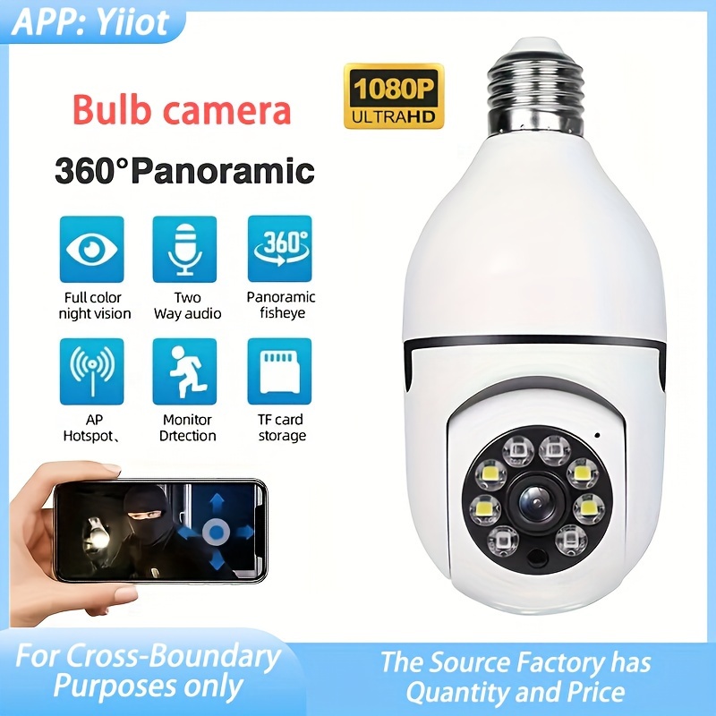 Bombilla 1080P Cámara inalámbrica de seguridad Wifi inteligente para  vigilancia en el hogar Atornille en el enchufe de la bombilla E27 Foco  Alarma de